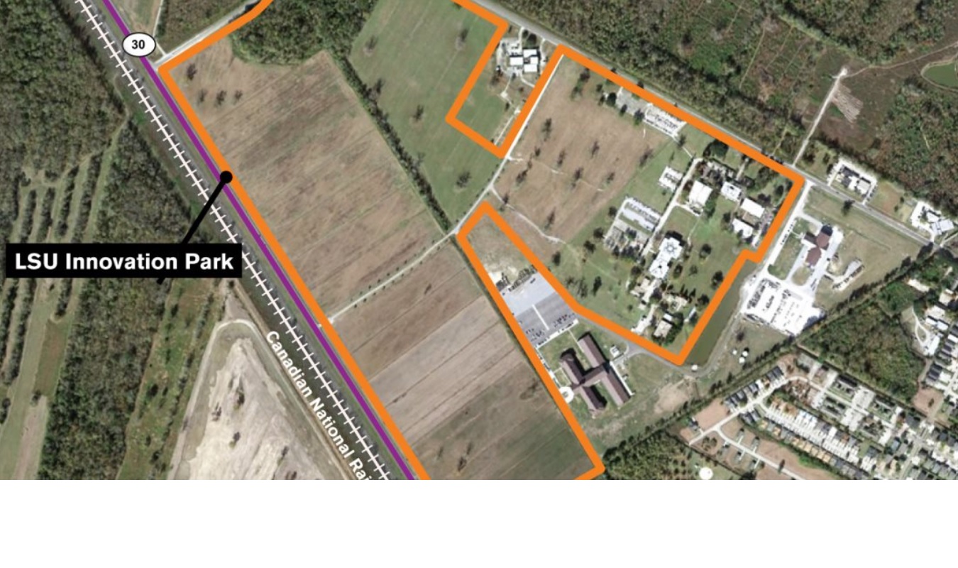 Innovation Park aerial with overlay of property for sale or lease