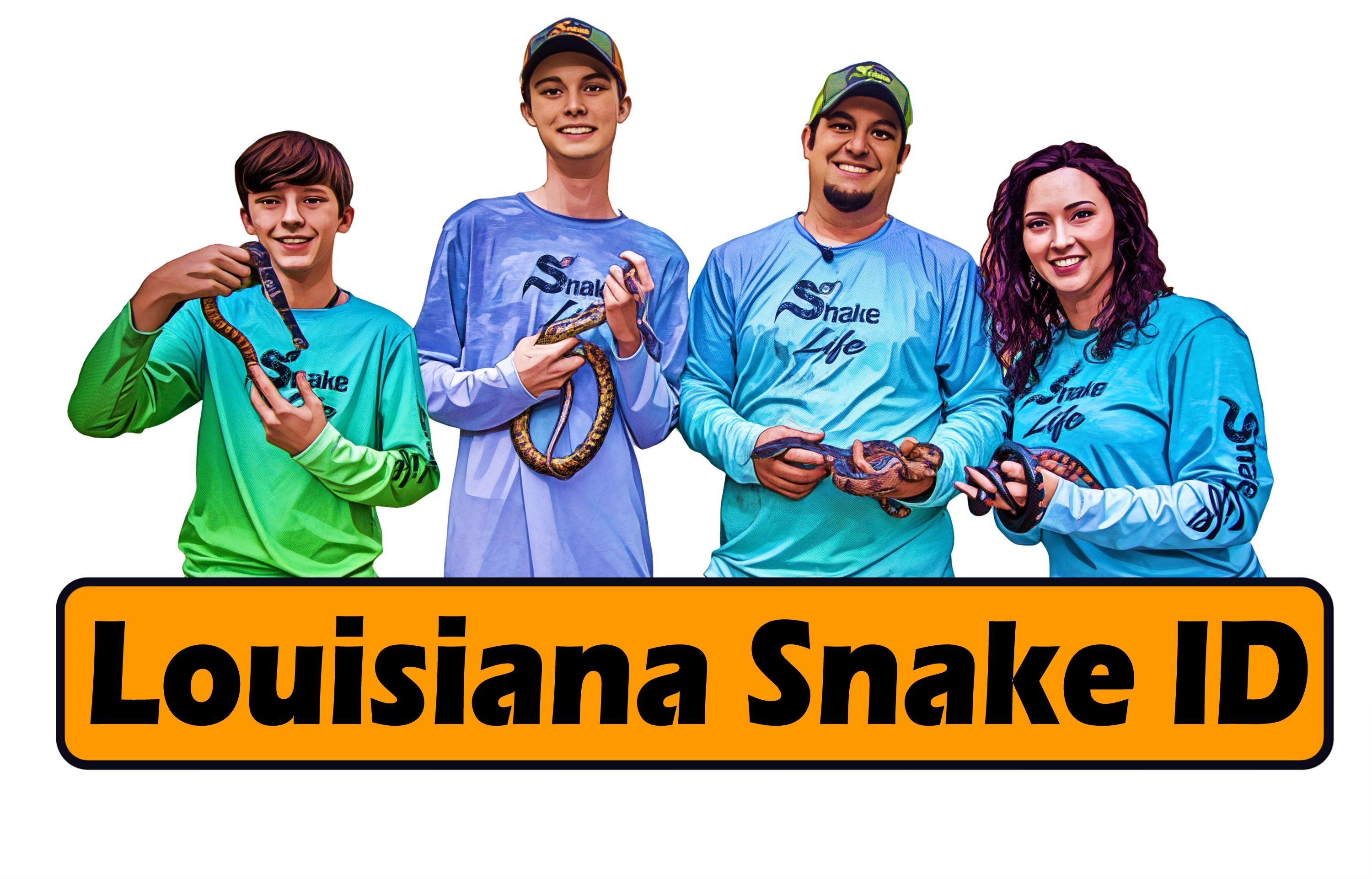 Kevin and Rachel Hood and their two sons, holding snakes. Owners of Louisiana Snake ID.