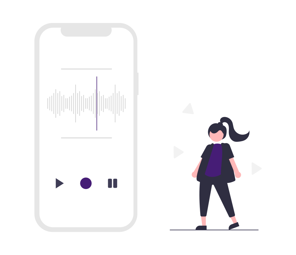 illustration of a person standing next to a phone that is recording audio