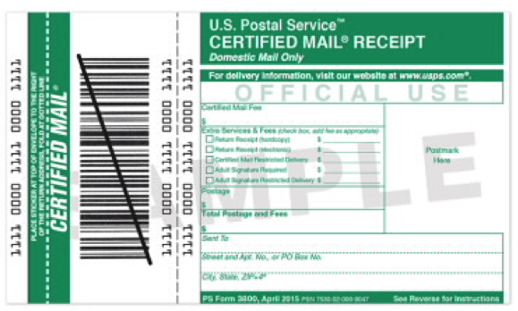 Certified Mail form 3800