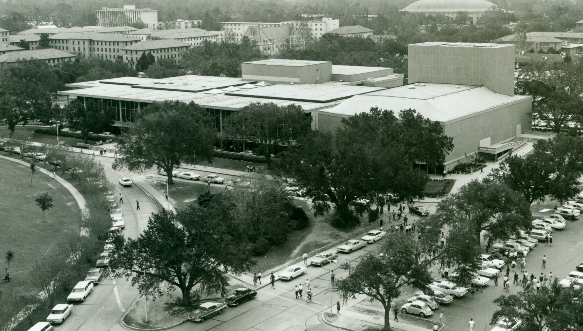 an aerial view of the student union from the past