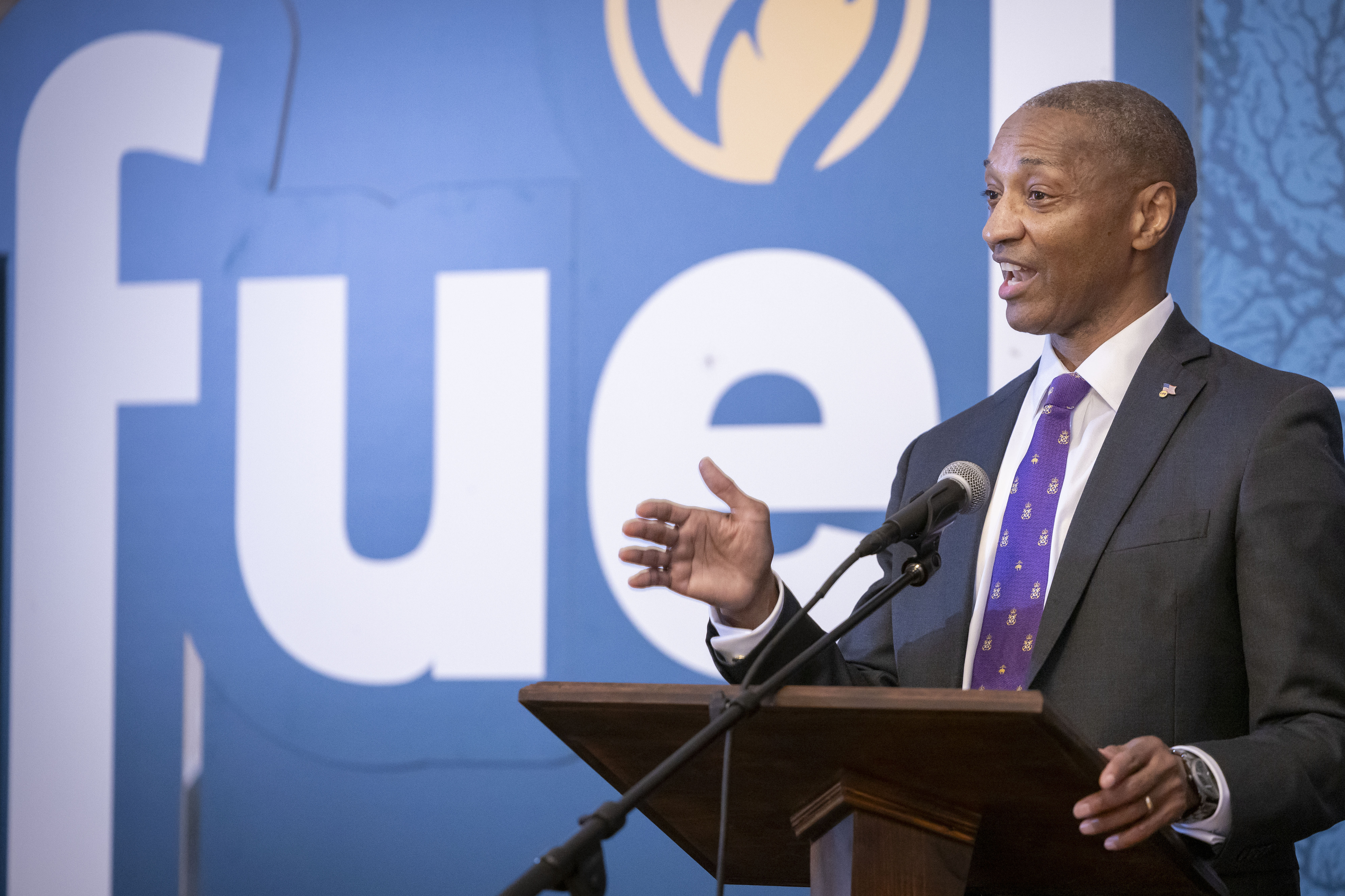 LSU President William F. Tate IV speaks at FUEL event