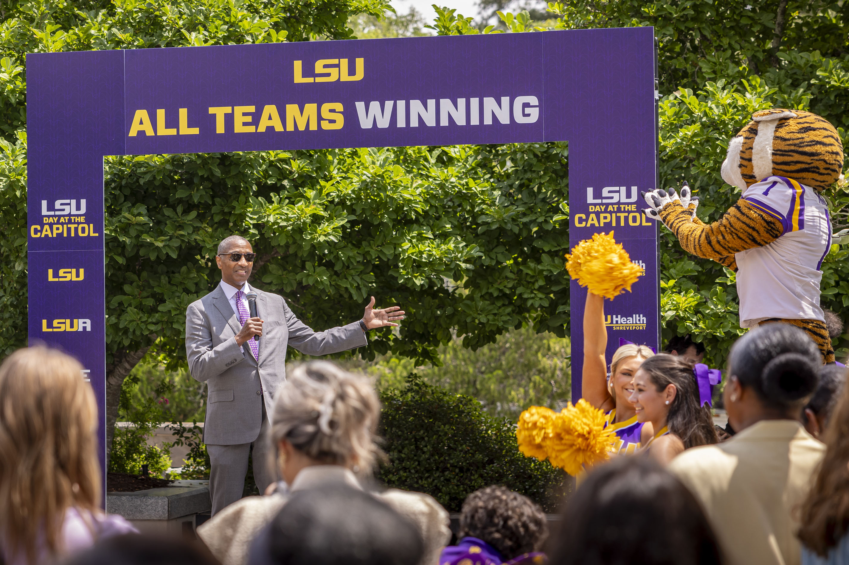 President Tate speaks to a crowd at LSU Day at the Capitol