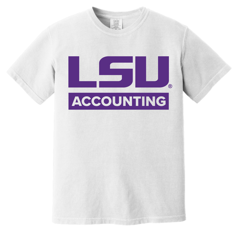 white t-shirt with LSU Accounting in white