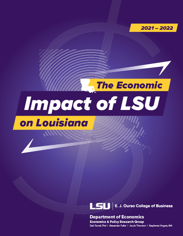 Cover of report that reads 2021-22 The Economic Impact of LSU on Louisiana