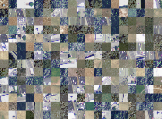 A training image featuring a different landscapes such as grasslands, forests, bodies of water and more in a checkerboard pattern.