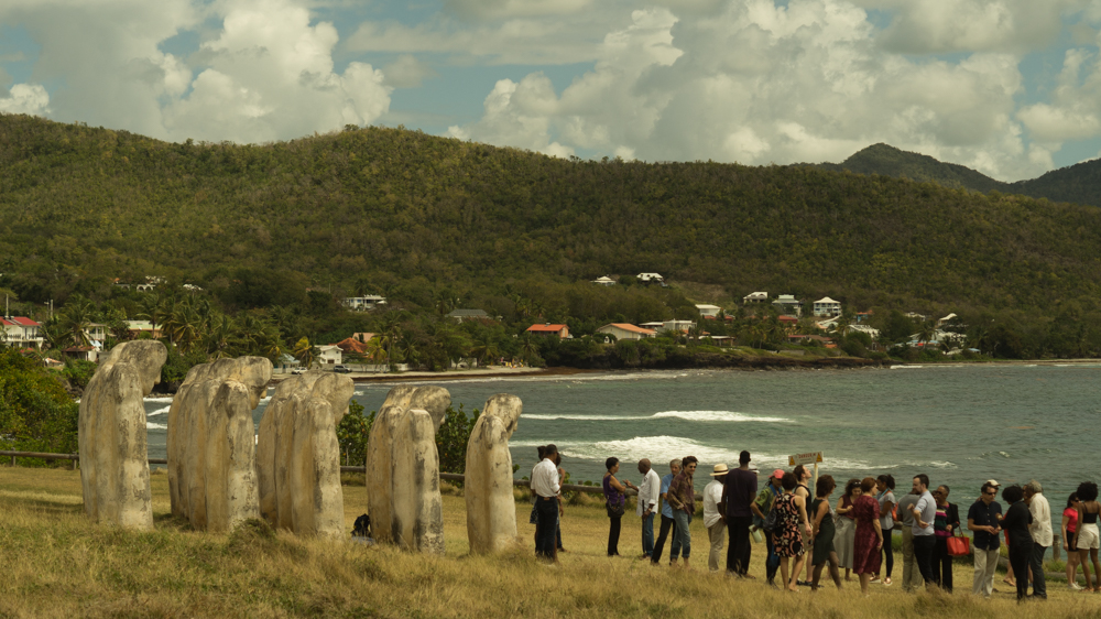 Exchange participants at a memorial in Martinique