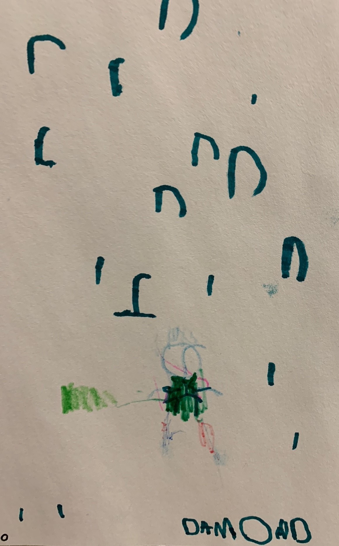 child's writing in teal marker