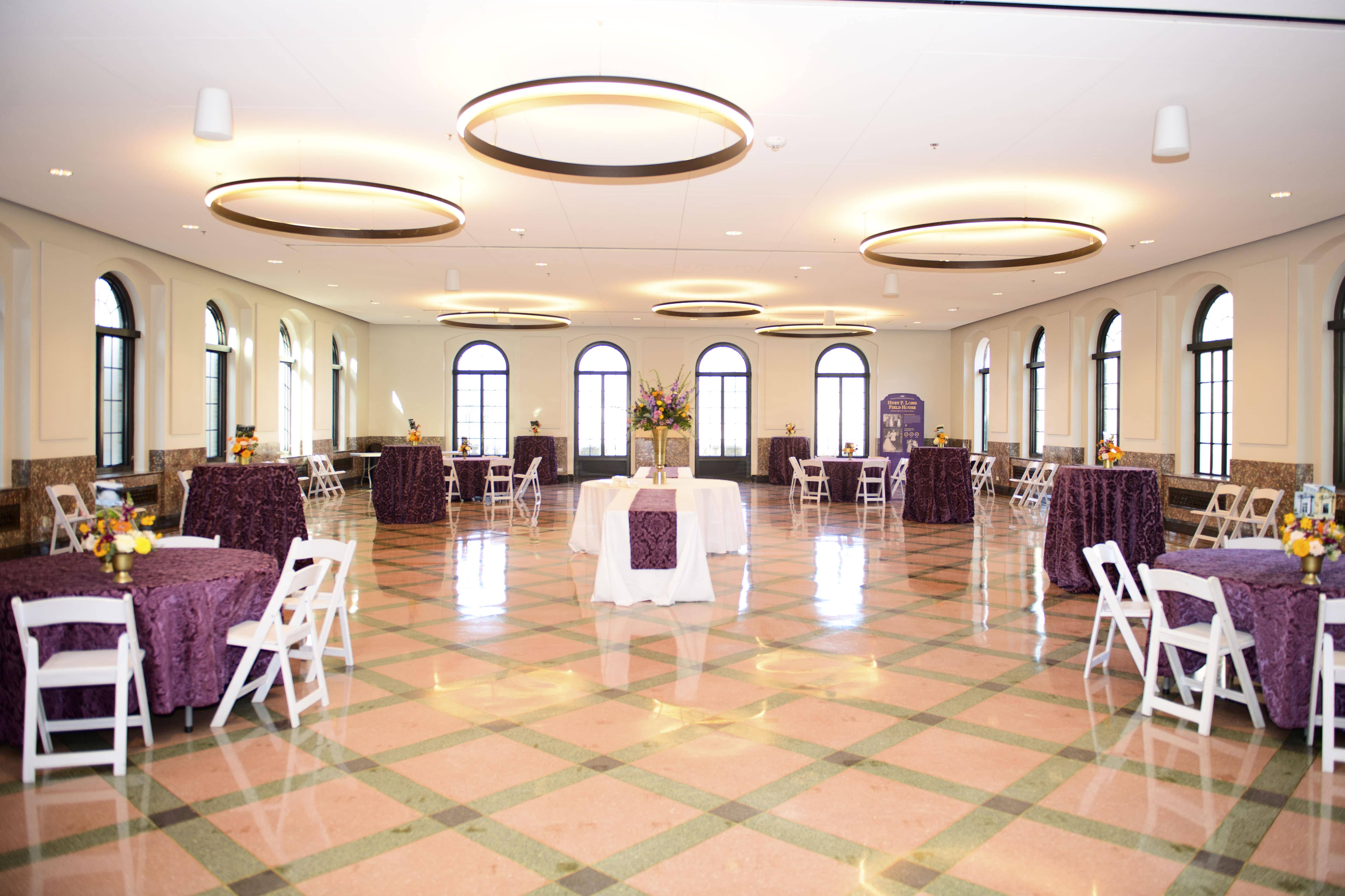 Huey P. Long Field House ballroom decorated