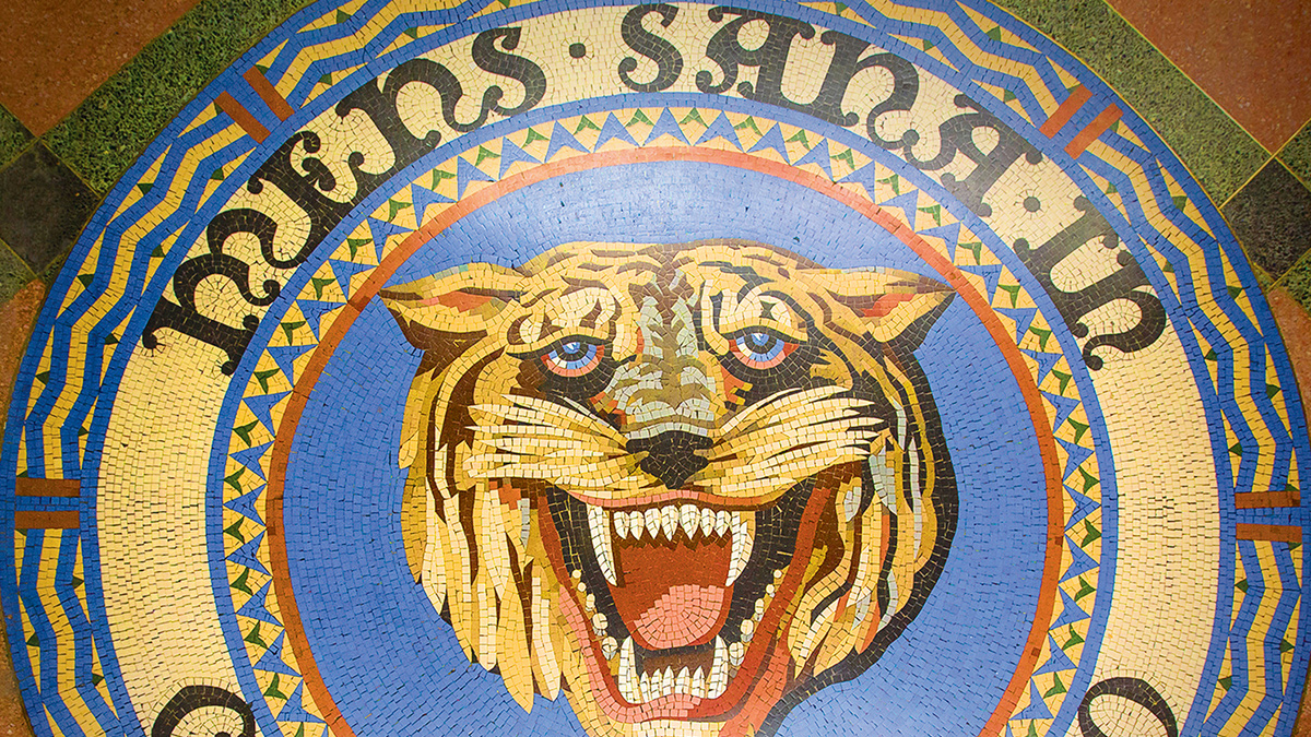 Tiger mosaic from the floor of Huey P. Long Field House