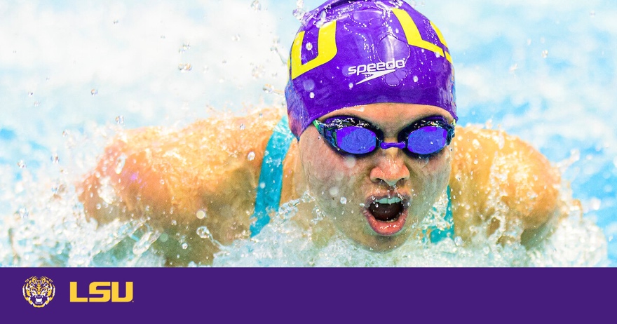 Maggie Mac Neil Swimming in an LSU Swim Cap