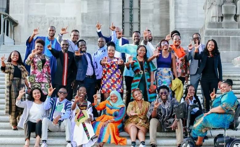 Photo of the Mandela Washington Fellowship for Young African Leaders 2024 class on the steps of the Louisiana Capitol.