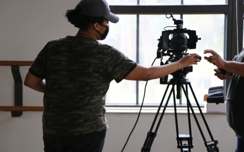 image of student working on film