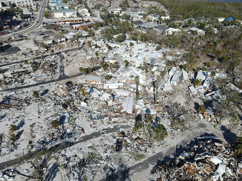 Aerial photo of large damage area from hurricane