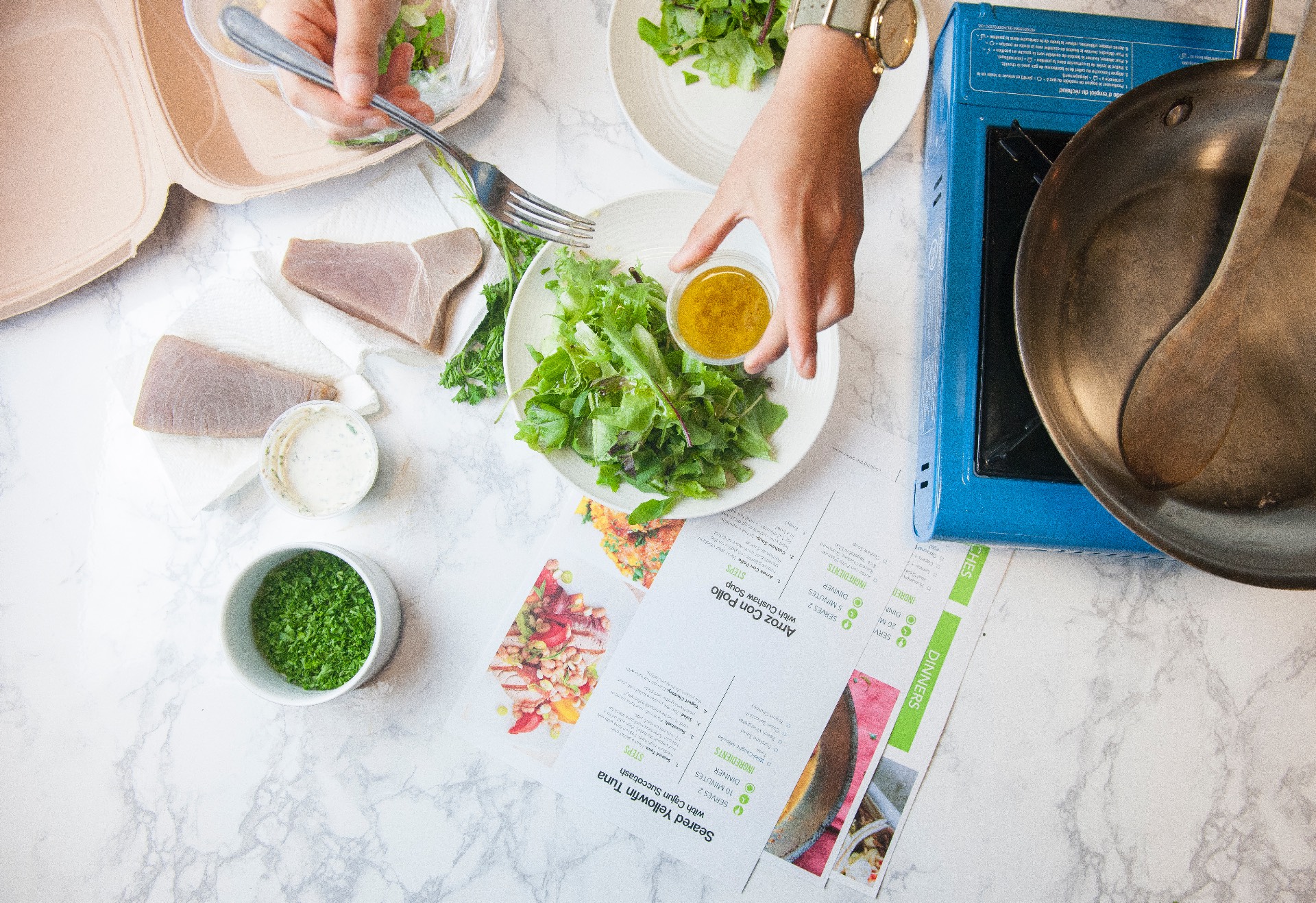 Indie Meal kits include recipes and prepped and chopped meal kits.