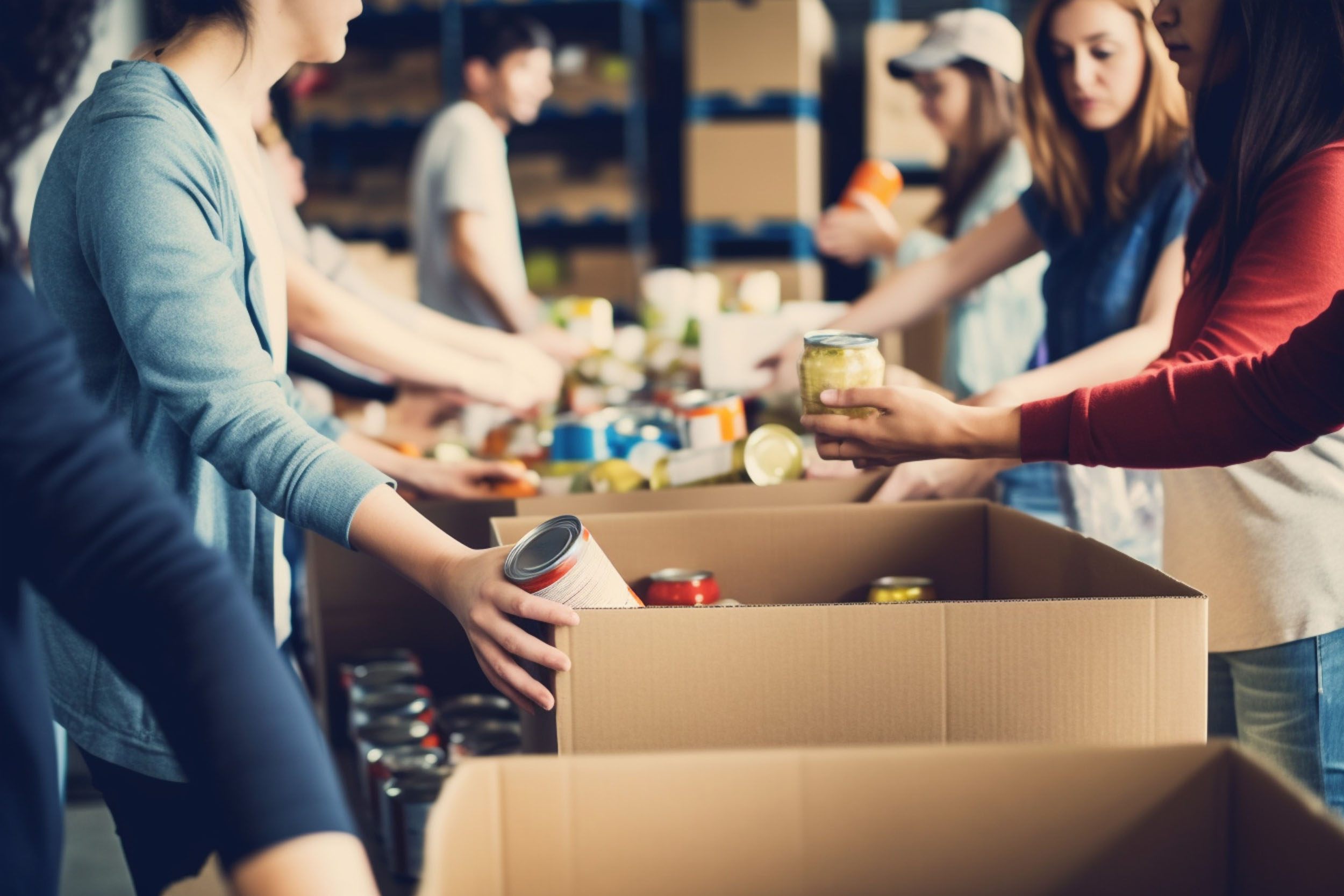 people working at a food pantry
