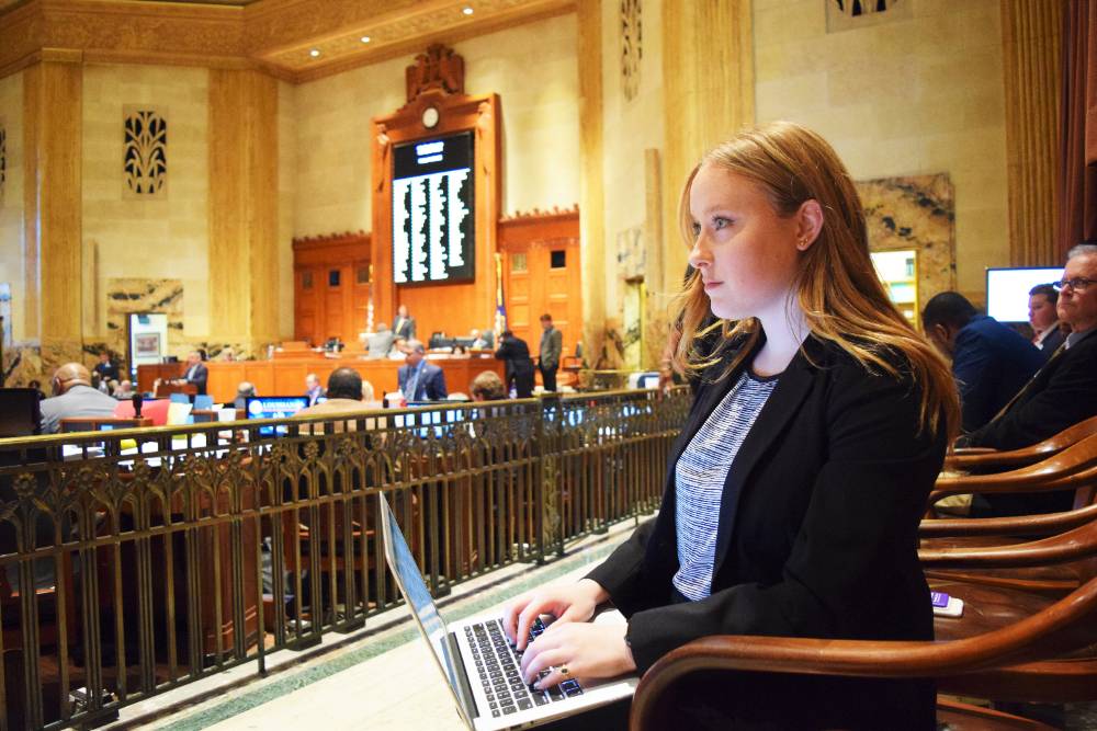 Political communicaiton student in the Louisiana State Capitol