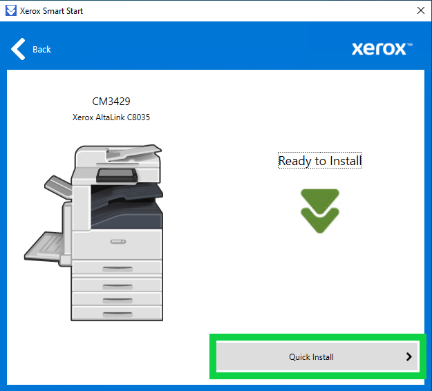 image showing the install button for the printer