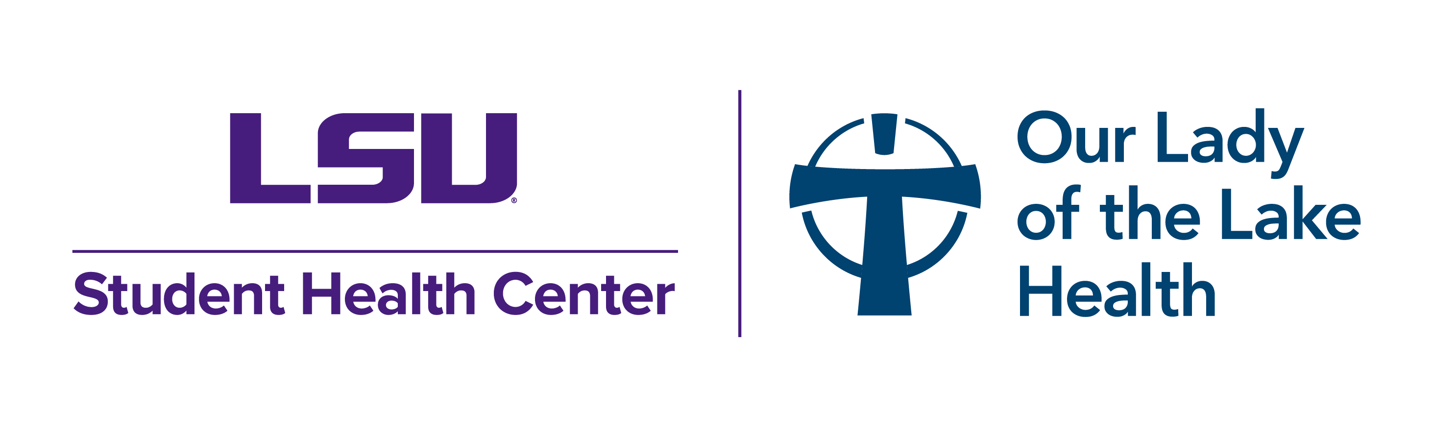 lsu student health center and our lady of the lake health interlocked logo