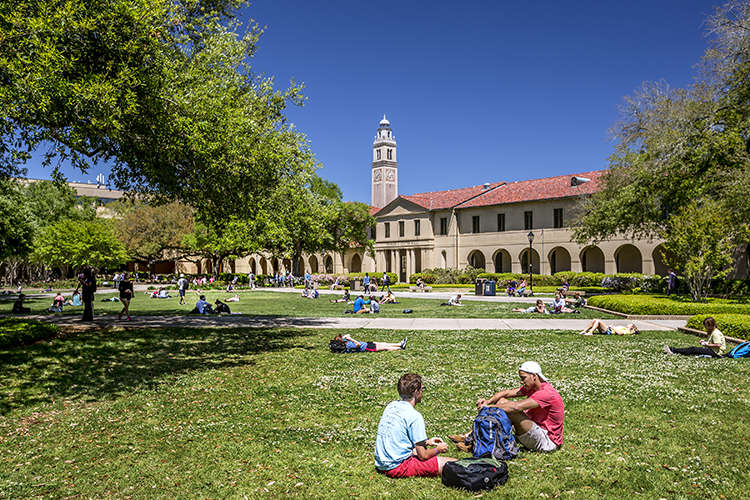 students relaxing in quad