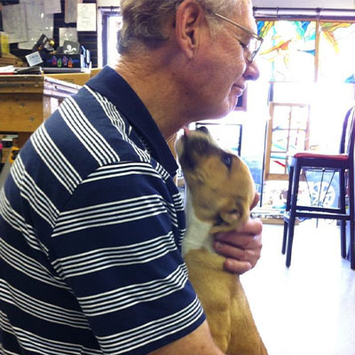 Caesar with his owner the day he was adopted